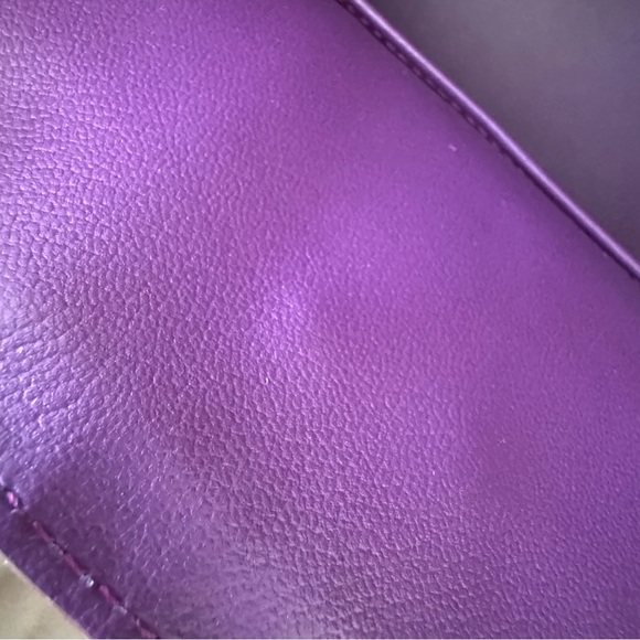 LEATHER INSIDE & OUT Purple Arch Bead 30 BK High Gloss Croc 3D Emboss Satchel B1 - Picture 11 of 16